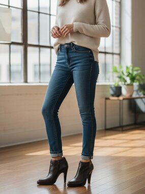 Anne Klein Brown Leather Ankle Booties Heeled
